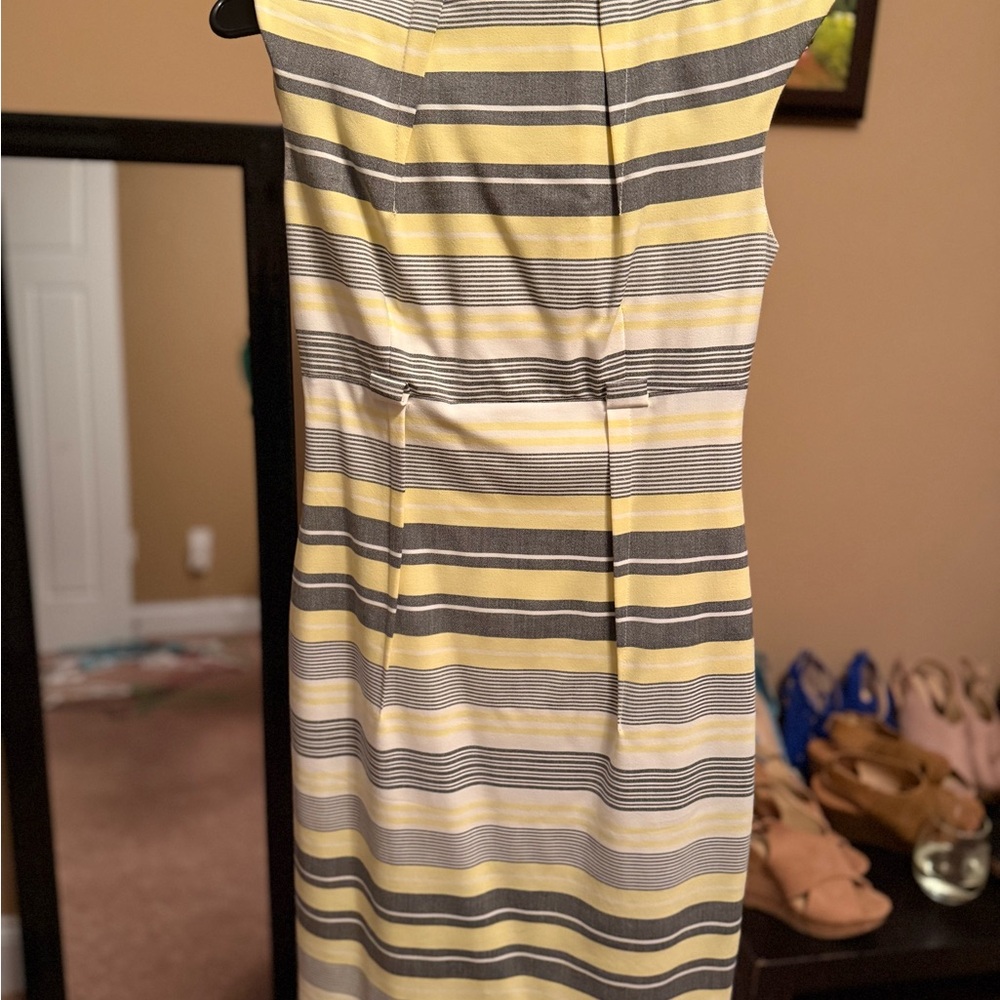 Calvin Klein Striped Midi Dress in Yellow and Gray